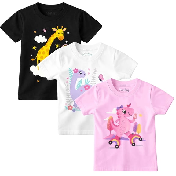 Cute Dinosaur & Giraffe T-Shirts 3-Pack, Toddler Sizes 18M-5T