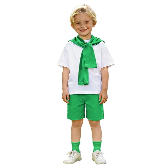 Boys Outfits 2 Piece Solid Print Short Sleeve Crew Neck T-Shirt Top And Shorts Outdoor Wear Boys' Clothing Sets Size 3-4 Years