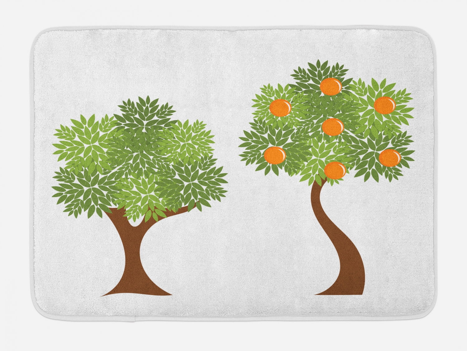 Green and Orange Bath Mat, Two Trees with Fresh Foliage Leaves and