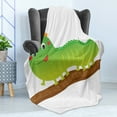 thumbnail image 4 of Caterpillar Soft Flannel Fleece Blanket, Green Bug with a Cap Walking on a Branch Baby Animal Illustration, Cozy Plush for Indoor and Outdoor Use, 50" x 60", Apple Green Brown Orange, by Ambesonne, 4 of 5