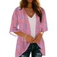 thumbnail image 4 of Cardigans for Women St. Patrick's Day,Chiffon Summer Kimono Cardigan 3/4 Sleeve Open Front Beach Kimono Hawaiian Floral Printed Lightweight Casual Beach Cover Up Plus Size Pink M, 4 of 7