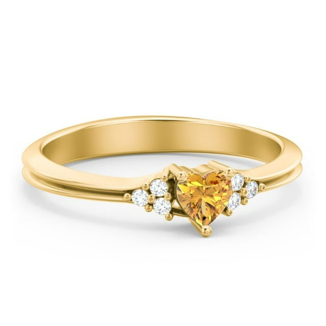 Birthstone Heart Ring with Shoulder Accents - Citrine (November)