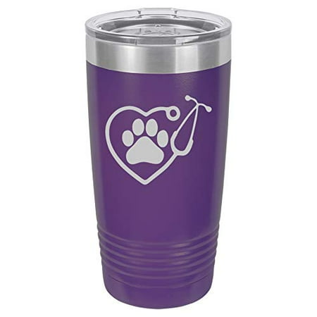 

Tumbler Stainless Steel Vacuum Insulated Travel Mug Heart Stethoscope Vet Tech Veterinarian (Purple 20 oz)