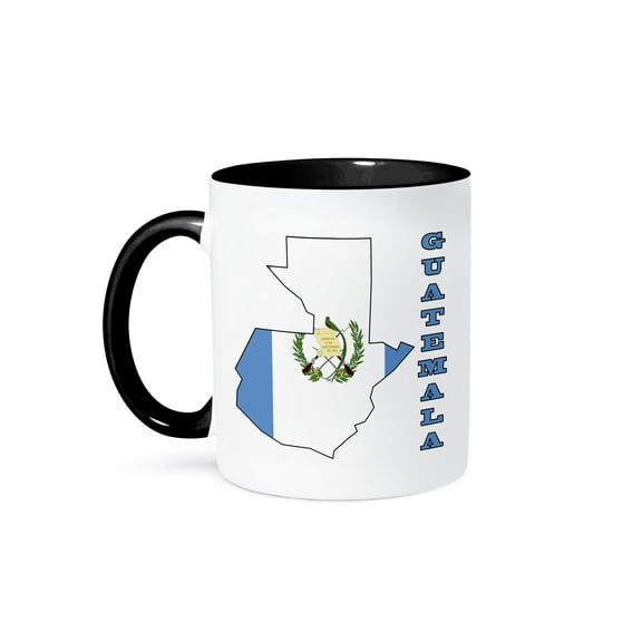 3dRose, The flag of Guatemala in the outline map and word Guatemala, 11oz Two-Tone Black Mug
