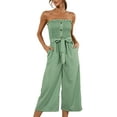 thumbnail image 1 of Women's Jumpsuit-Casual Off Shoulder Sleeveless Ruffle Button Belt Wide Leg Jumpsuits Rompers Summer, 1 of 6