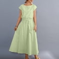 thumbnail image 2 of Jalioing Casual Midi Dress for Women Short Sleeve Sundress Drawstring Cotton Linen Dresses, 2 of 5