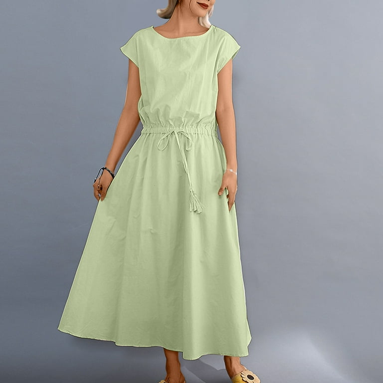 Clodeeu Womens Summer Short Sleeve Shift Dress with Belted ,Flowy Casual Loose Dress Mint Green,Womens Plus L, Women's, Size: Large