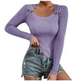 thumbnail image 2 of Sweaters for Women Square Neck Long Sleeve Shirts Knit Pullover Sweater Tops Fashion Fall Outfits Purple S, 2 of 6