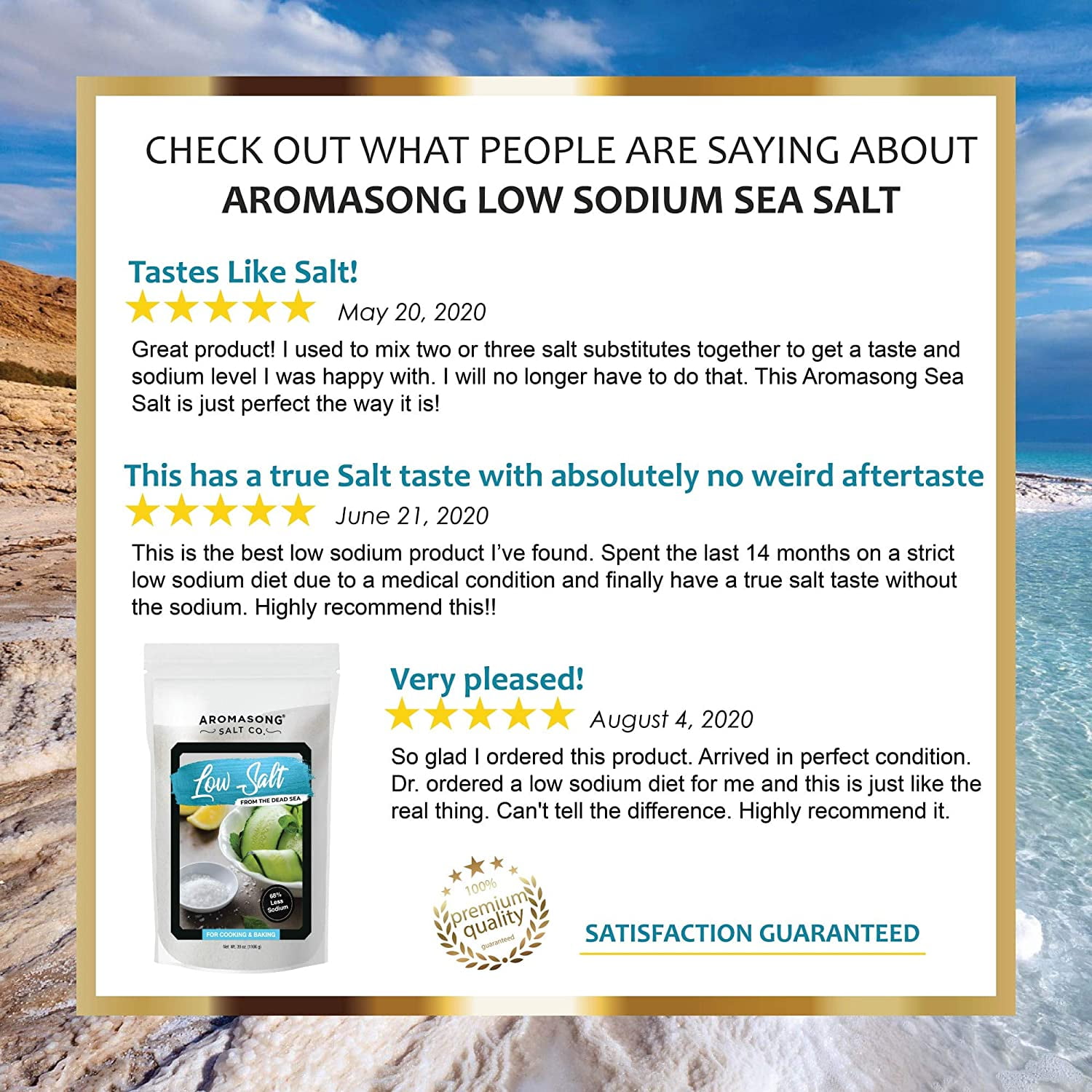 Aromasong Low Sodium Sea Salt  100% Natural 68% Less Sodium 19 lb. Bag