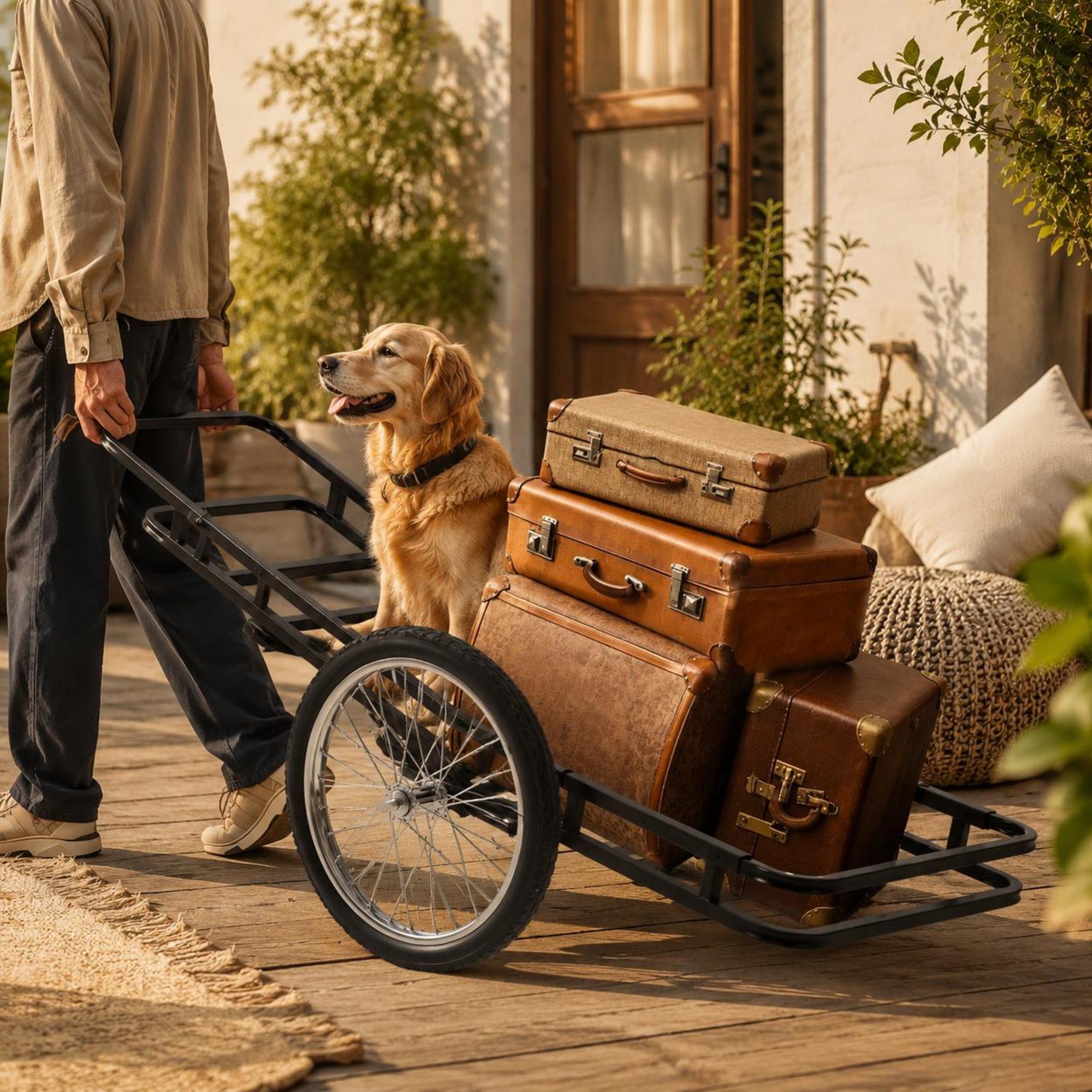 Double-Layer Deer Cart with 20 Inch Rubber Wheels and Metal Frame for Secure Cargo Movement