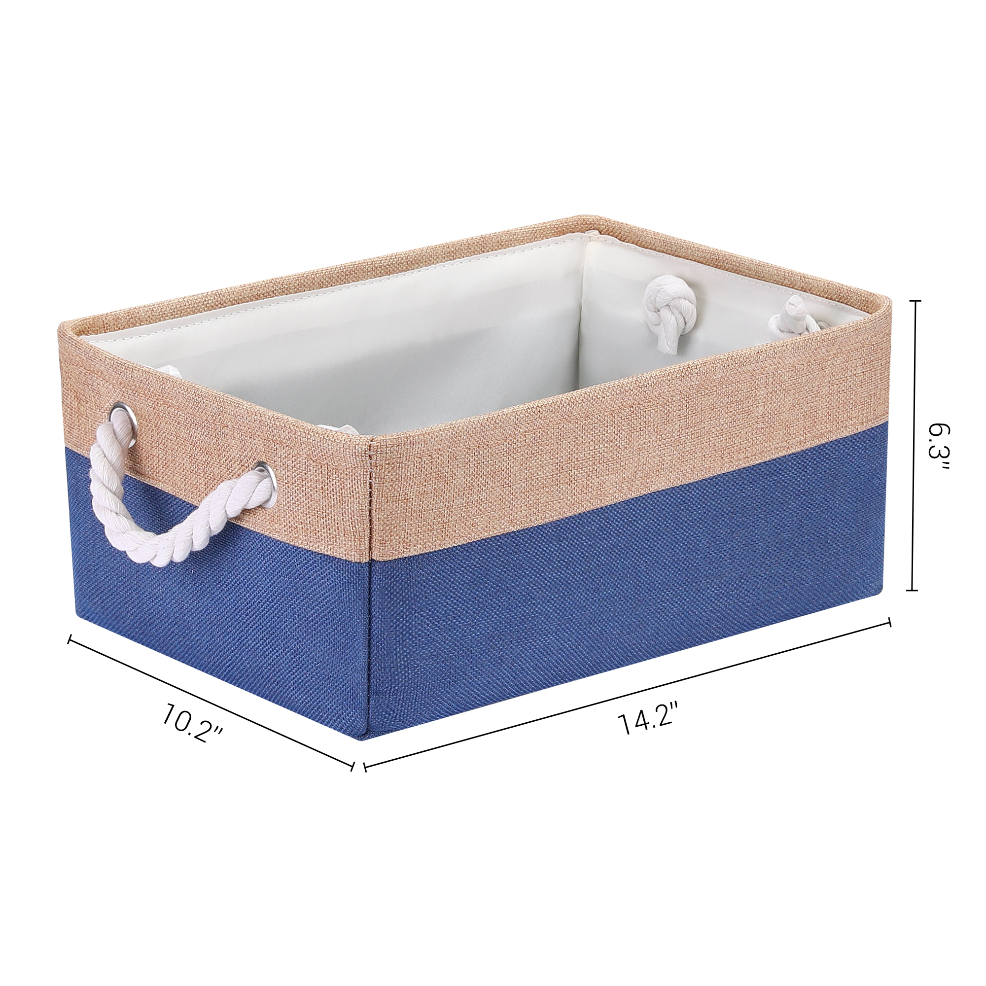 Unique Bargains Storage Bin with Handle Fabric Cube Dark Blue/Brown 14*10*6.5in