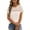 Beige, variant on Women's Lace Trim Short Sleeve Knit T-Shirt with Eyelet Yoke and Ribbed Body Casual Loose Fit Summer Top