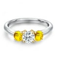 thumbnail image 3 of Gem Stone King 925 Silver and 10K Yellow Gold White Topaz and Yellow Sapphire Engagement Ring for Women | 1.32 Cttw | Round 5MM | Gemstone November Birthstone | Size 6, 3 of 6