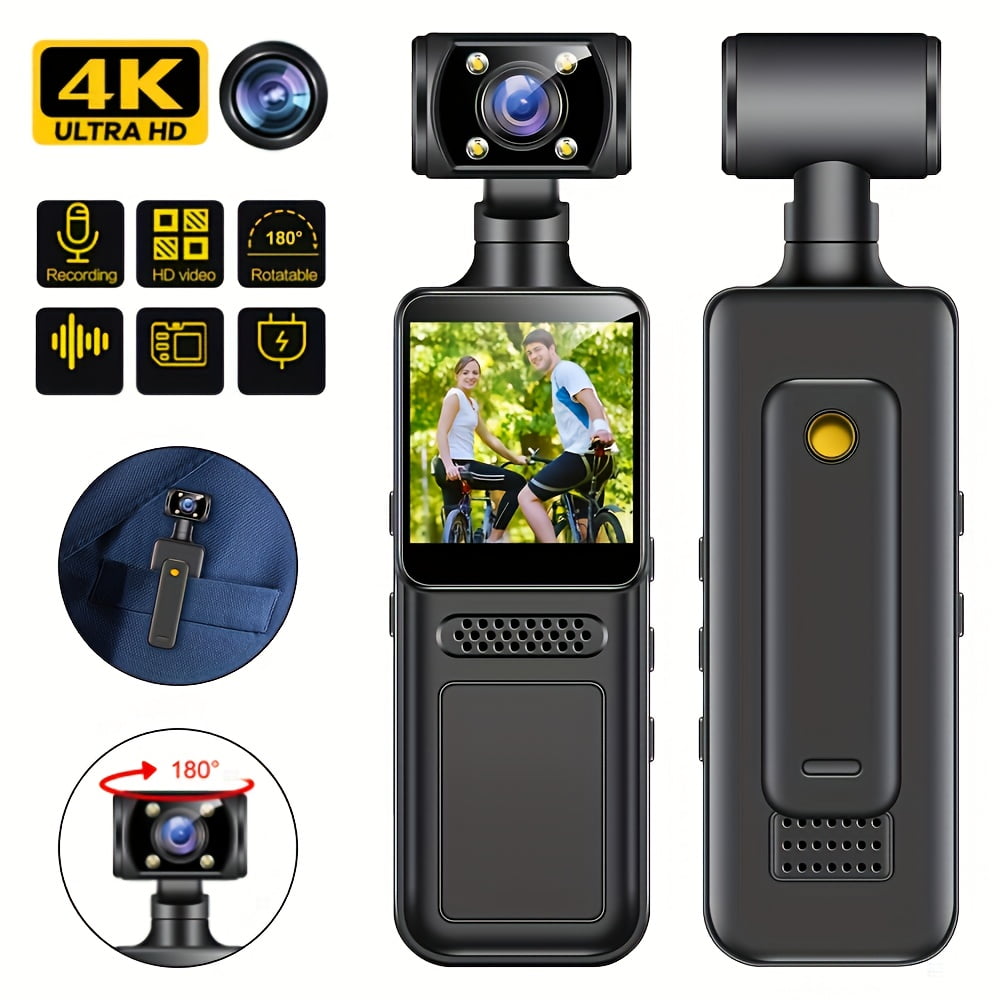 4K WiFi Mini Camera for Vlogging & Sports - 180° Rotatable Wide-Angle Stabilized Camcorder, TF Card Recording, Auto-Exposure, Portable YouTube/TikTok Video Recorder