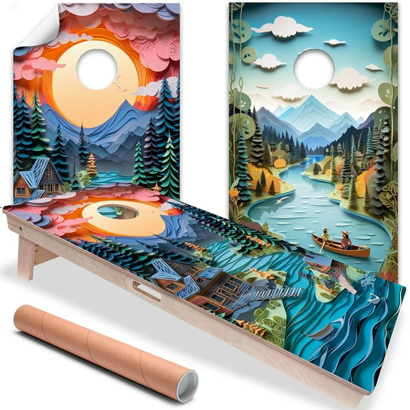 Set of 2 Cornhole Wraps for Boards Vinyl Decals - Lake Life is Best - Corn Hole Bean Bag Toss Wrap Stickers Skins (Boards Not Included) (Lake Dreams)