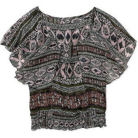 Susie Rose Juniors Plus Woven Smocked Bottom Ruffle Top