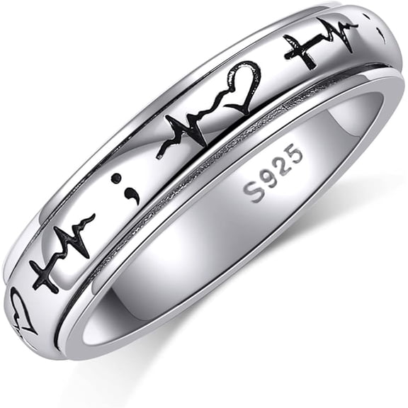 XATENJE Anxiety Ring 925 Sterling Silver Heartbeat Spinner Band Stress Relieving Band Jewelry Gift for Women's Birthday