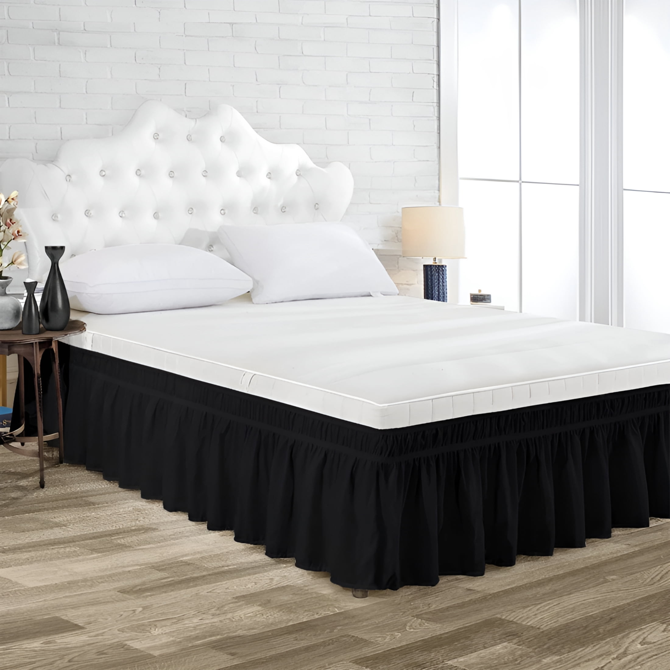 AUQ Wrap Around Bed Skirt Black King Size 18 Inch Tailored Drop, Soft Double Brushed Hotel Quality Microfiber Bed Skirt Luxury, Easy to Care Wrinkle & Fade Resistance