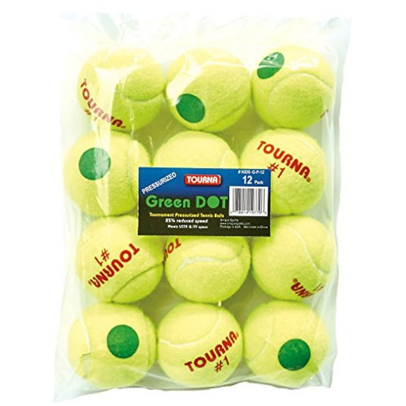 Tourna Balles de Tennis à Faible Compression à Pois Verts Pack de 12