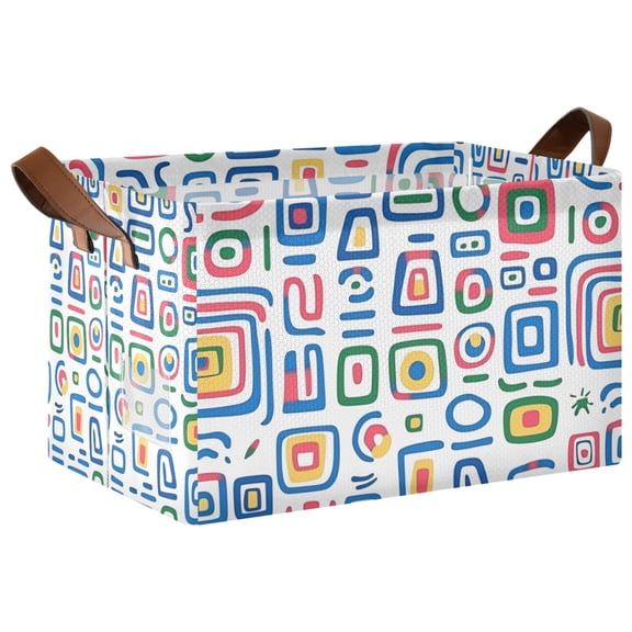 Yayeee Foldable Storage Basket for Shelves with Handles Waterproof Cloth Bins, Blue Retro Pattern