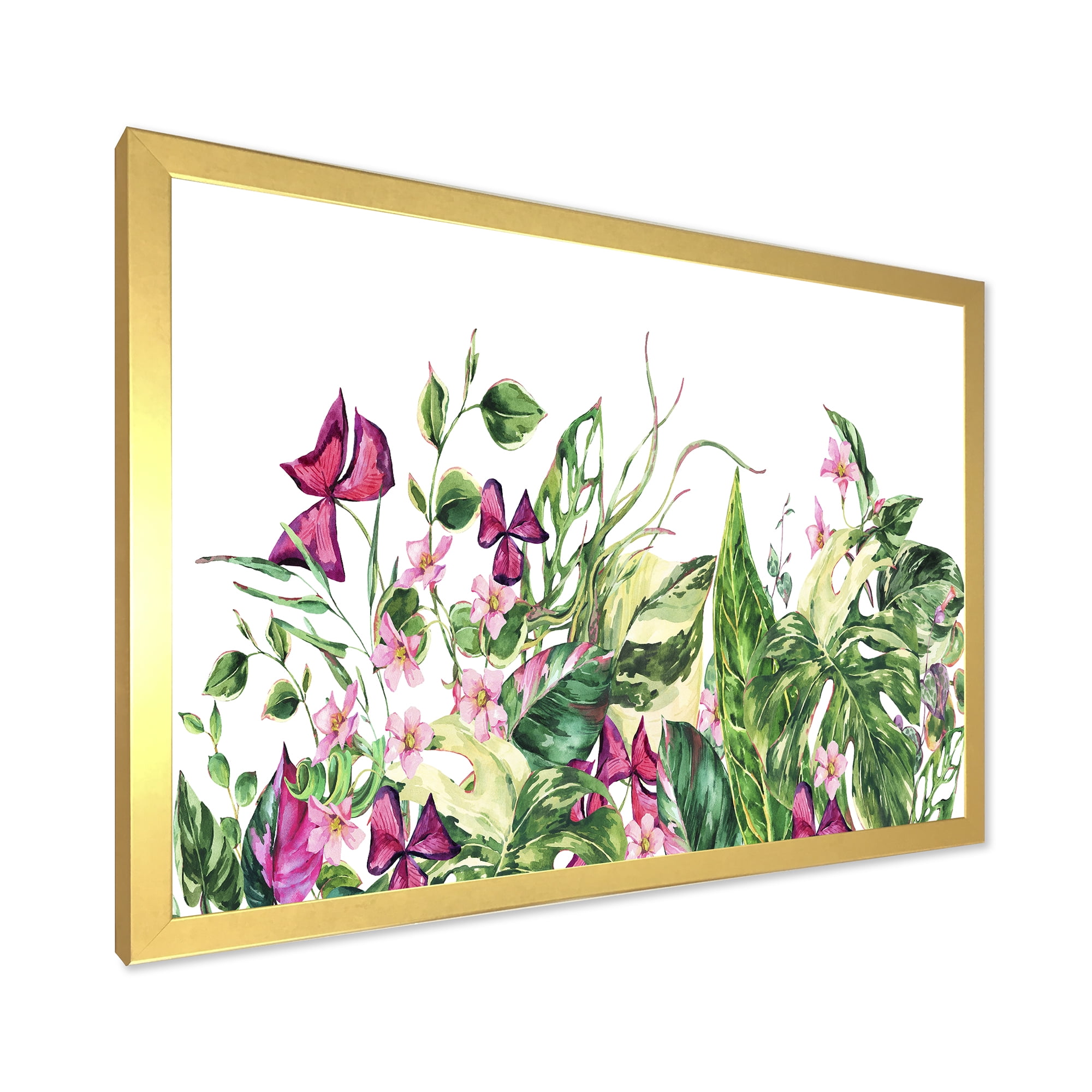 Designart 'Ancient Floral Tropical Leaves I' Tropical Framed Art Print