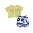 thumbnail image 2 of Girls-Yellow Round Ruffled Collar Blouse and Blue-White Stripe Bubble Shorts, 2 of 3
