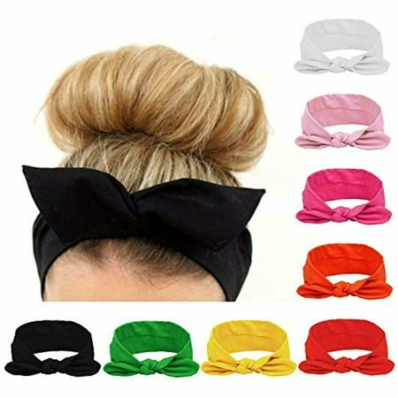 8pcs Women Headbands Turban Headwraps Hair Band Bows Accessories for Fashion Or Sport (Solid
