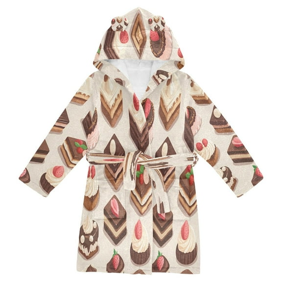FORMRS Niños Bathrobe Unisex Hooded Robe Soft Plush Pajamas Sleepwear, Size 2-3T, Cute Chocolate Cakes