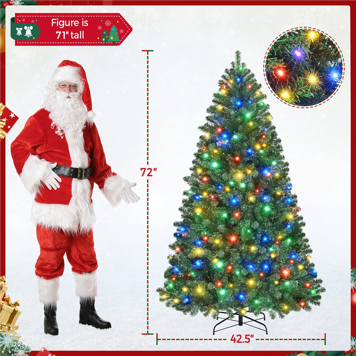 Alden Design 6FT Pre-lit Artificial Christmas Tree with Foldable Stand and Multicolored LED Lights, Green