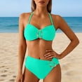 thumbnail image 3 of Womens Beach Vacation Two Piece Swimsuit Cover Up Ruffle Outfit High Waist Bottom Tummy Control Swimwear, 3 of 5