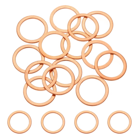 Uxcell 32 Pcs M12 Copper Washer Sealing Ring (12mm ID 18mm OD 1mm Thickness) Metric Sealing Gasket Flat Crush Washer, for Automotive Plumbing Mechanical Oil Drain Plug