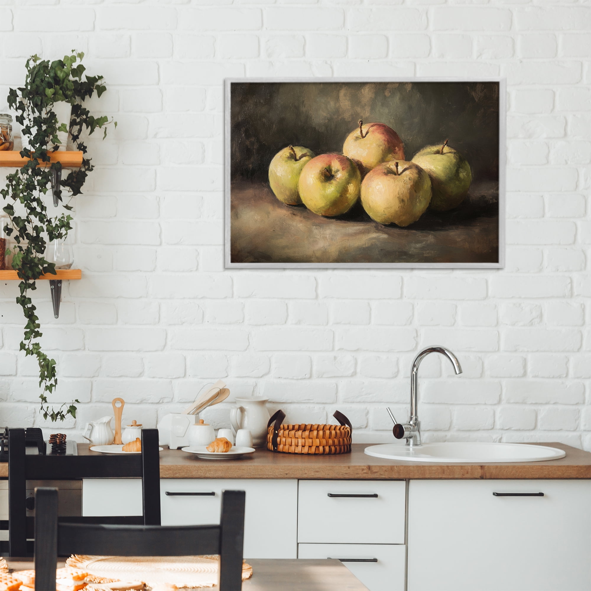 Stupell Industries Apples in Soft Shadow Gray Framed Giclee Art, design by Petal Prints Design