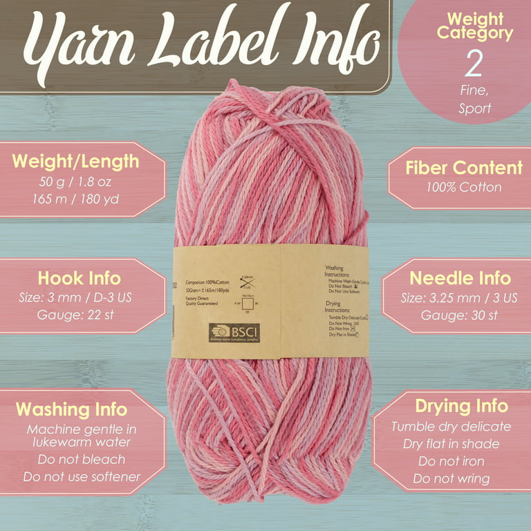 JubileeYarn Cotton Select Yarn - Sport Weight - 50g/Skein - Shades of Pink  - 4 Skeins