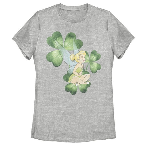 Women's Peter Pan Peter Pan St. Patrick's Day Tinkerbell Shamrocks Distressed Graphic Tee Athletic Heather 2X Large