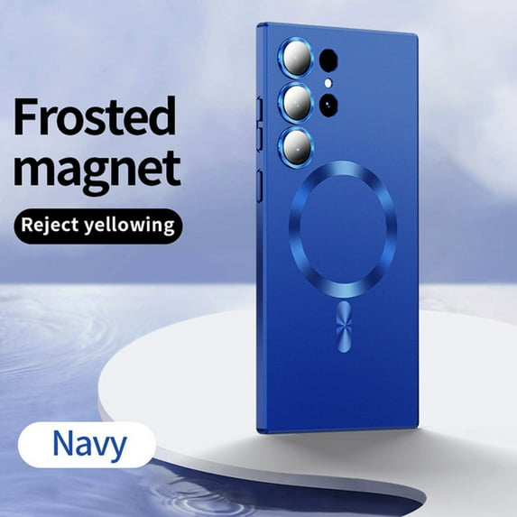 for Samsung Galaxy S22 Ultra Liquid Case with Camera Lens Protector, Compatible with Magsafe Luxury Magnetic Phone Case for Men Women Girls Shockproof Matte Bumper Phone Case Cover - Navy