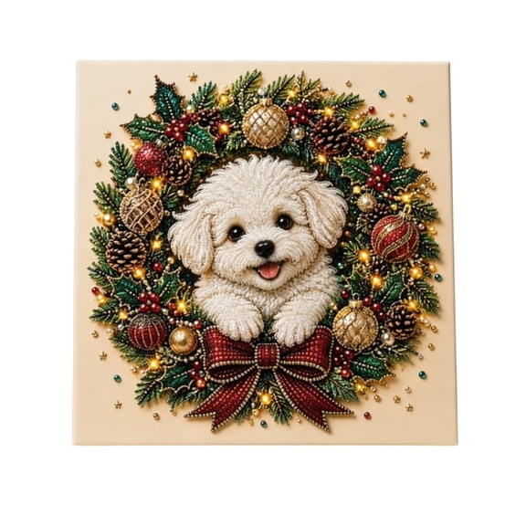 syligr Puppy Christmas Diamond Art for Adults, Cute Dog Christmas Pearl Art Kits, DIY Pearl Diamond Kit, Animals Bead Crafts Ornament, Xmas Party Decorations for Mantel, Unique Gift/Favors