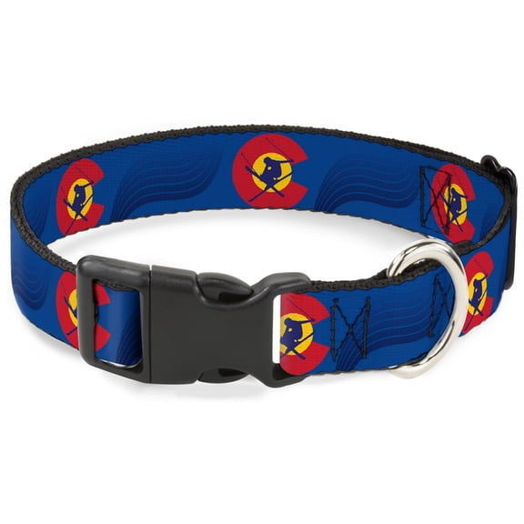 Buckle-Down Pet Collar, Dog Collar Plastic Buckle, Colorado Skier Blues Red Yellow, 7 to 8.5 Inches 0.5 Inch Wide
