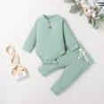 thumbnail image 2 of OUSITAID Winter Newborn Baby Boy Girl Clothes Set Ribbed Outfits Unisex Infant Solid Cotton Button Long Sleeve Tops Pants 2PCS, 2 of 6