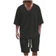 thumbnail image 1 of Blusa de Manga Corta Hombres de Moda Casual Sólido Turndown Top Blusas Traje Conjunto, Traje de Dos Piezas para Diario Y Casual, 1 of 6