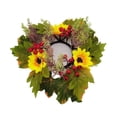 thumbnail image 2 of geerera Fall Sunflower Candle Ring, Artificial Harvest Floral Mini Wreath for Pillar Candles, Rustic Autumn Tabletop Decor for Thanksgiving & Halloween Home, 9.8", 2 of 9