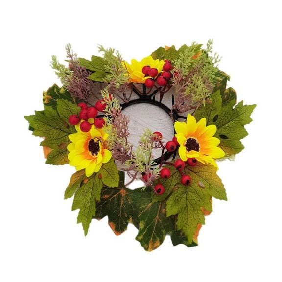 Hvmvliv 10 inch Thanksgiving Sunflower Maple Candle Wreath, Durable Plastic Decor for Table Halloween Family Party Decor Multicolor