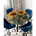 thumbnail image 5 of nqOlkjepod Sunflower Wooden Round Tablecloth, Fitted Table Cover with Elastic for 36"-44" Round Tables, Summer Retro Botanical Floral Table Cloth Outdoor Indoor Dinning Party Waterproof Tablecloths, 5 of 6