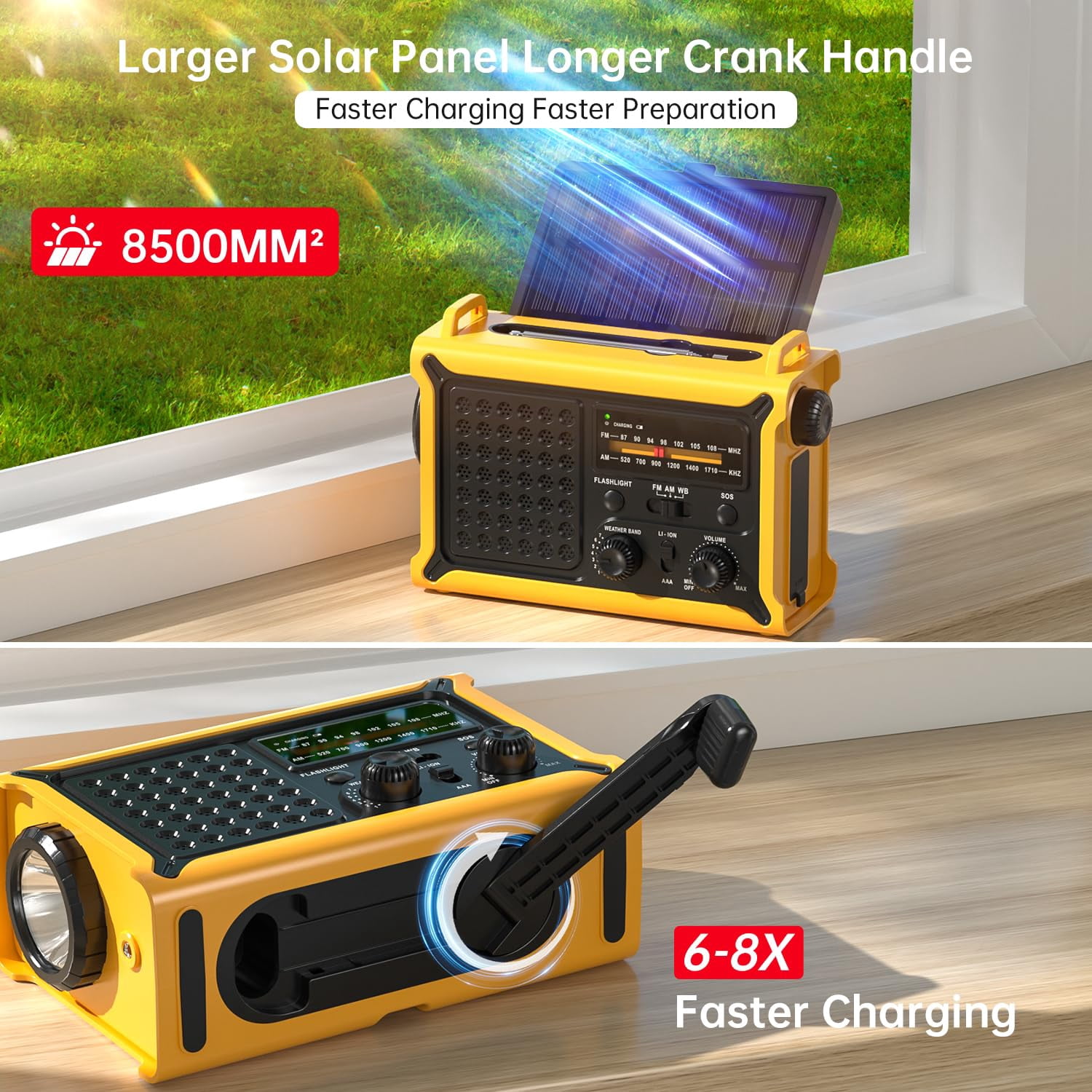 Noaa Weather Radio-12000mah/44400mwh Am/fm Emergency Portable Radio With Solar Panel/hand Crank/ac Input Rechargeable And Flashlight Sos Siren Lamp For Indoor/outdoor Emergencies