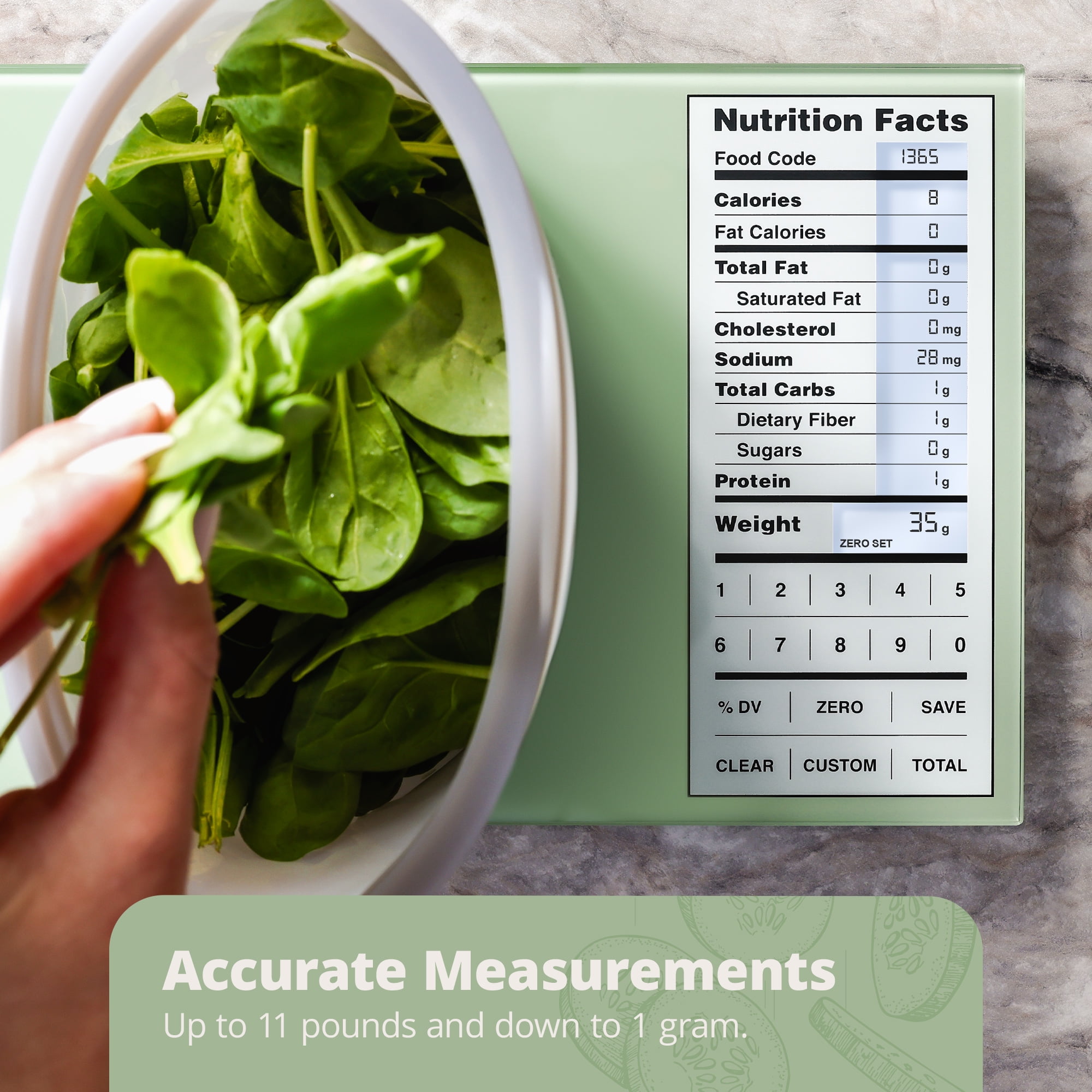 Greater Goods Nutrition Scale, Food Grade Glass, Calorie Counting Scale, Meal Prep Scale, and Weight Loss Scale, Designed in St. Louis, Sage Green