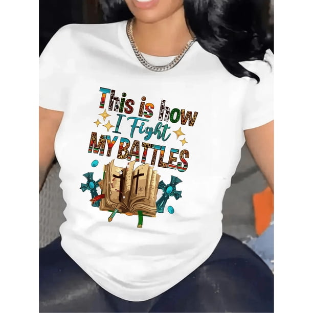 Battles Fashion Camiseta de Mujer con Estampado de Libro de Letras Coloridas y Cuello Redondo, Top Casual de Manga Corta para Primavera y Verano, Ropa de Mujer