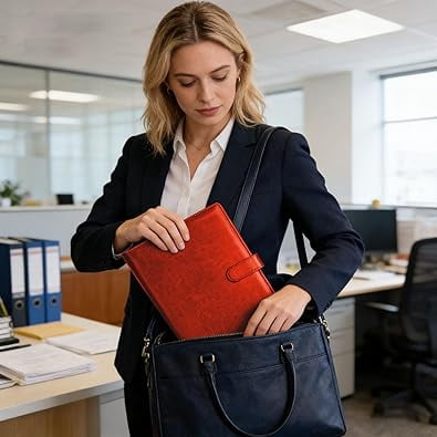 Expanding Portfolio Folder – Faux Leather Document Organizer with Accordion File Pocket, Professional Binder for Business, Interview, Office, School