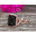 thumbnail image 3 of 2 Carat 7x5mm Emerald Cut Black Diamond Moissanite Engagement Ring 10k Rose Gold Promise Ring for Bride or Anniversary Gift Startling Jewelry Twisted Across Design Halo Art Deco, 3 of 5