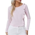 thumbnail image 1 of Bowake Women's Fall Spring Tunic Tops Round Neck Button Long Sleeve T-Shirts Casual Loose Ladies Going out Blouse, 1 of 4