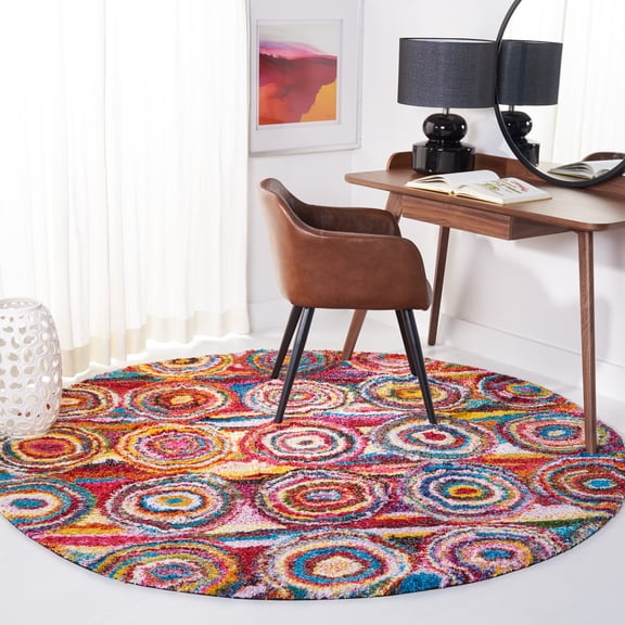 Safavieh Fiesta Winchester Geometric Shag Area Rug, Multi, 6'7" x 6'7" Round