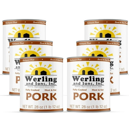 Werling & Sons Canned Pork 28 oz – Fully Cooked & Ready to Eat | Premium Shelf-Stable Canned Meat | Ideal for Emergency Food Supply, Camping, Prepping & Quick Meals | Made in USA | 5-Year Shelf Life